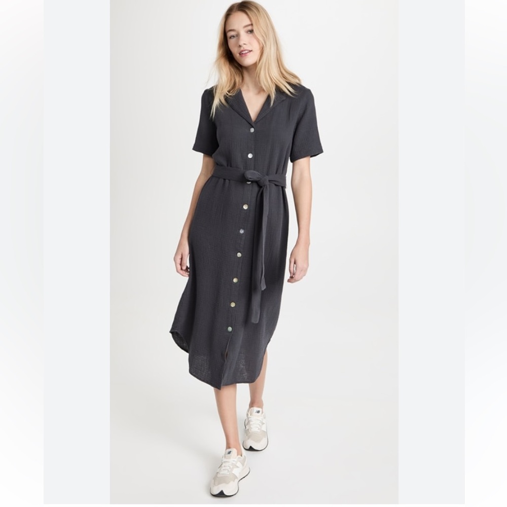 Faherty Charcoal Short Sleeve Button-Up Dress